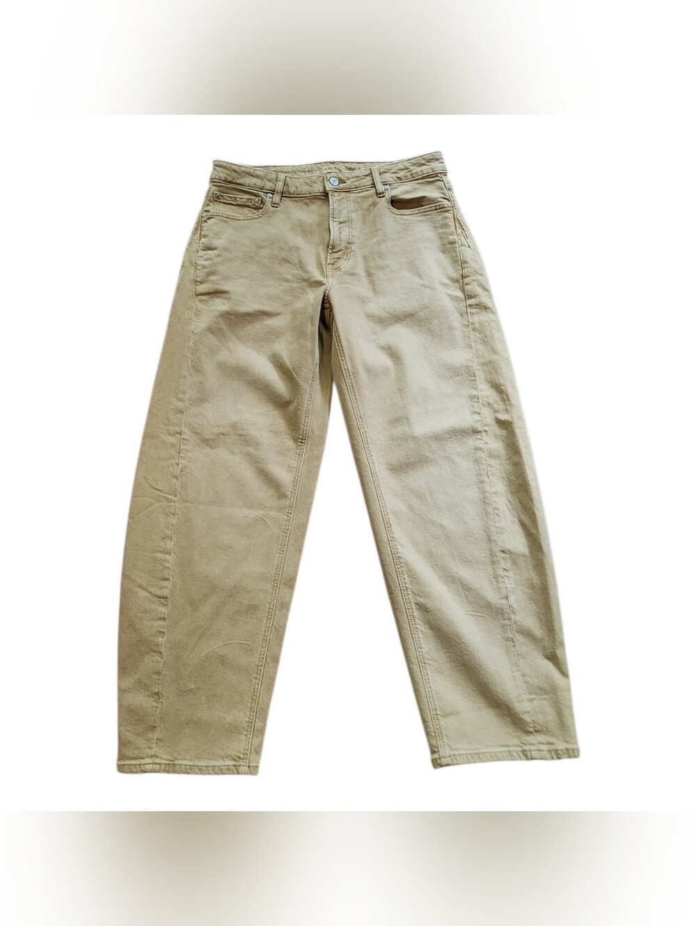 American Eagle Baggy Barrel Jeans Womens 6 Khaki Tan High Rise Stretch Cropped